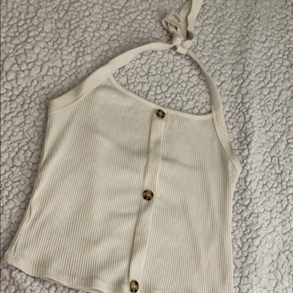 Halter white button up crop top